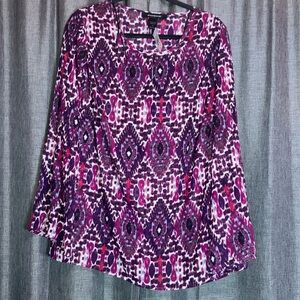 Ashley Stewart Purple and Pink Patterned Blouse